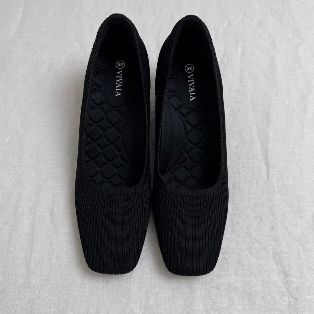 Viviaia Margot Wedge Pumps Black Knit Square Toe Slip On Heels Size EU 41 US 10